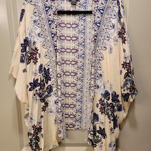 **5/$25** Angie Cream & Navy Floral Kimono Cardigan/Shawl